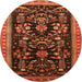 Round Machine Washable Oriental Orange Industrial Area Rugs, wshurb769org