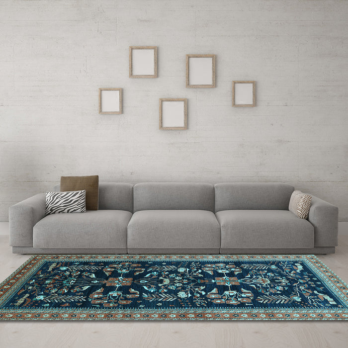 Machine Washable Oriental Light Blue Industrial Rug in a Living Room, wshurb769lblu