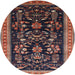 Round Mid-Century Modern Dark Almond Brown Oriental Rug, urb769