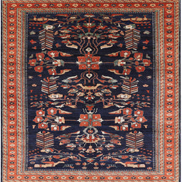 Square Mid-Century Modern Dark Almond Brown Oriental Rug, urb769