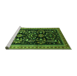 Sideview of Machine Washable Oriental Green Industrial Area Rugs, wshurb769grn