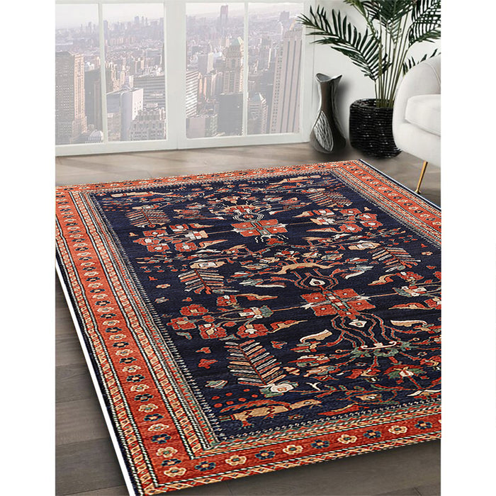 Machine Washable Industrial Modern Dark Almond Brown Rug in a Family Room, wshurb769