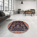 Round Machine Washable Industrial Modern Dark Almond Brown Rug in a Office, wshurb769