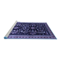 Sideview of Machine Washable Oriental Blue Industrial Rug, wshurb769blu
