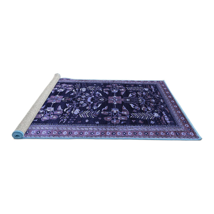 Sideview of Machine Washable Oriental Blue Industrial Rug, wshurb769blu