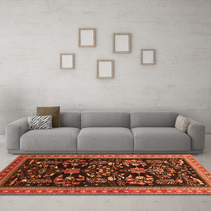 Machine Washable Oriental Orange Industrial Area Rugs in a Living Room, wshurb769org
