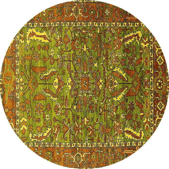 Round Machine Washable Animal Yellow Traditional Rug, wshurb770yw