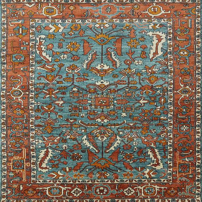 Square Mid-Century Modern Dark Sea Green Animal Rug, urb770