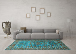 Machine Washable Animal Light Blue Traditional Rug in a Living Room, wshurb770lblu