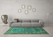 Machine Washable Animal Turquoise Traditional Area Rugs in a Living Room,, wshurb770turq