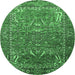 Round Machine Washable Animal Emerald Green Traditional Area Rugs, wshurb770emgrn