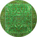 Round Machine Washable Animal Green Traditional Area Rugs, wshurb770grn