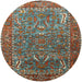 Round Mid-Century Modern Dark Sea Green Animal Rug, urb770