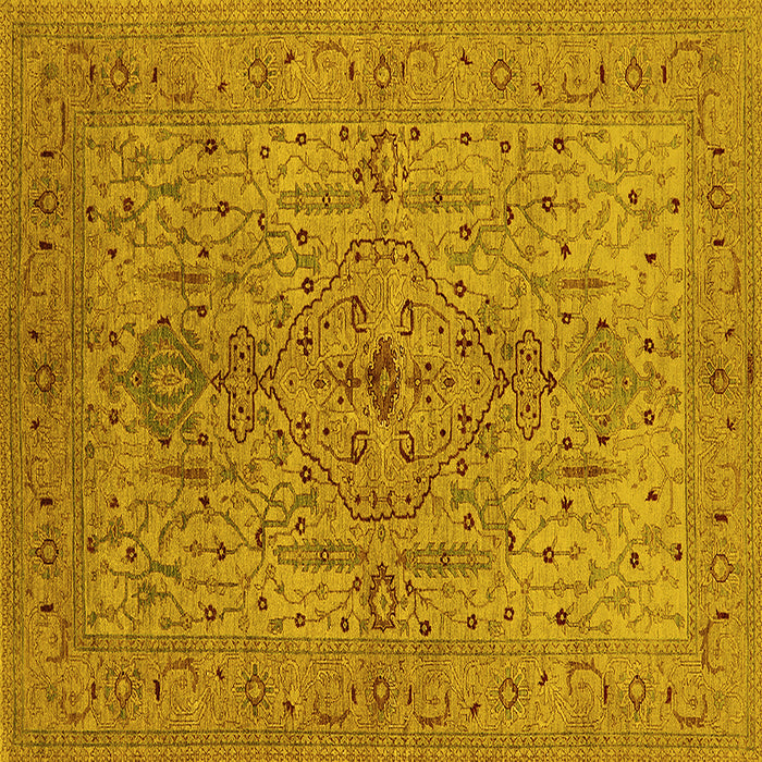 Square Machine Washable Oriental Yellow Traditional Rug, wshurb771yw