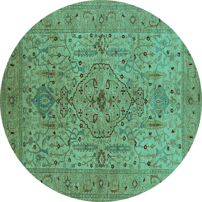 Round Oriental Turquoise Traditional Rug, urb771turq