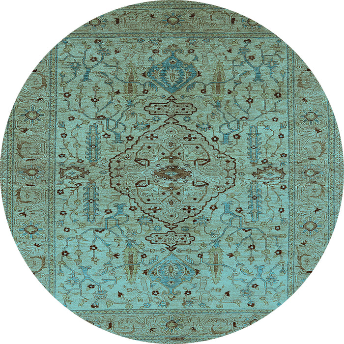 Round Oriental Light Blue Traditional Rug, urb771lblu
