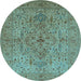Round Oriental Light Blue Traditional Rug, urb771lblu