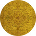 Round Machine Washable Oriental Yellow Traditional Rug, wshurb771yw