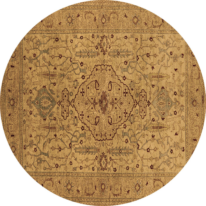 Round Oriental Brown Traditional Rug, urb771brn