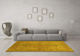 Machine Washable Oriental Yellow Traditional Rug in a Living Room, wshurb771yw