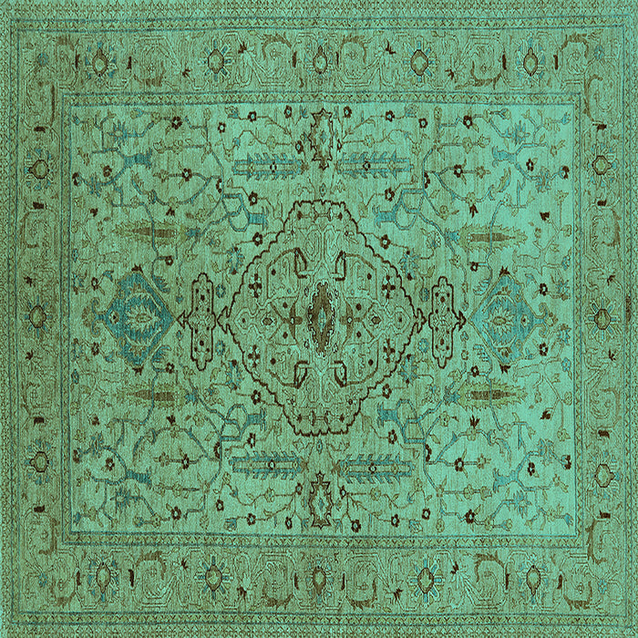 Square Machine Washable Oriental Turquoise Traditional Area Rugs, wshurb771turq