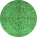 Round Machine Washable Oriental Emerald Green Traditional Area Rugs, wshurb771emgrn