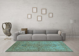 Machine Washable Oriental Light Blue Traditional Rug in a Living Room, wshurb771lblu