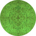 Round Machine Washable Oriental Green Traditional Area Rugs, wshurb771grn
