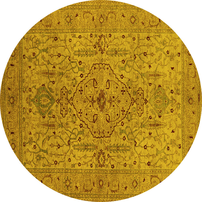 Round Oriental Yellow Traditional Rug, urb771yw