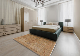 Mid-Century Modern Brown Sand Brown Oriental Rug in a Bedroom, urb771