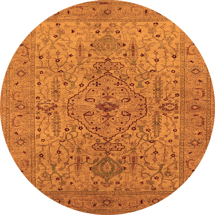 Round Oriental Orange Traditional Rug, urb771org