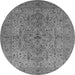 Round Machine Washable Oriental Gray Traditional Rug, wshurb771gry