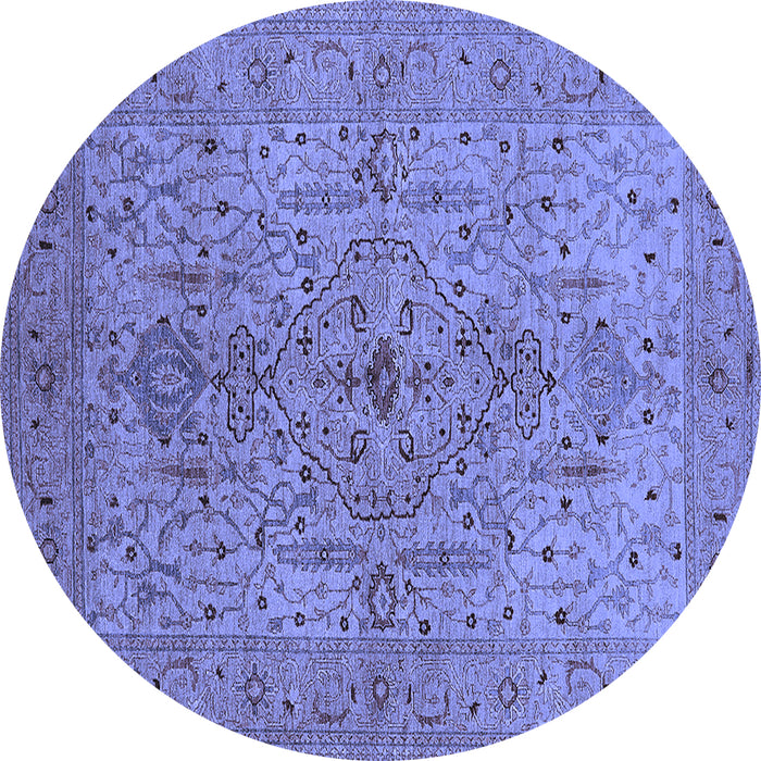 Round Machine Washable Oriental Blue Traditional Rug, wshurb771blu