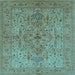 Square Machine Washable Oriental Light Blue Traditional Rug, wshurb771lblu