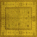 Square Machine Washable Oriental Yellow Traditional Rug, wshurb772yw