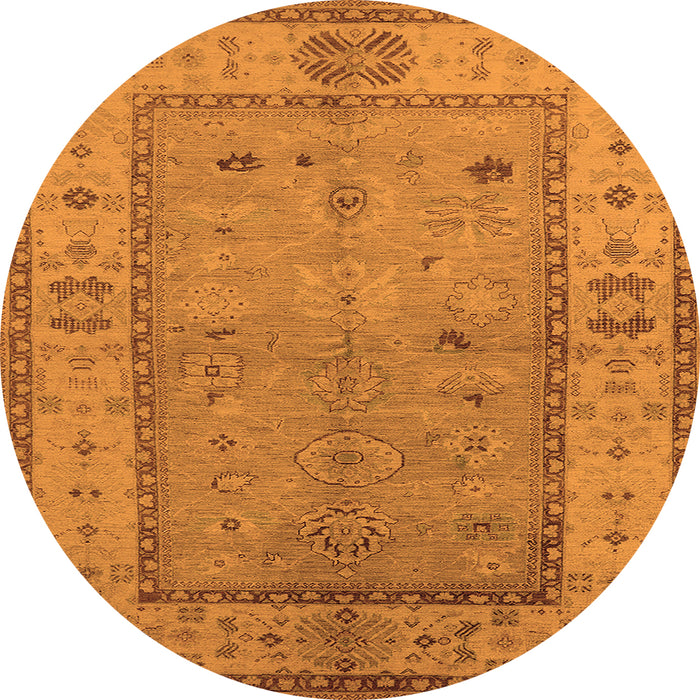 Round Machine Washable Oriental Orange Traditional Area Rugs, wshurb772org