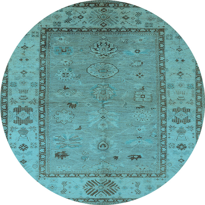 Round Machine Washable Oriental Light Blue Traditional Rug, wshurb772lblu