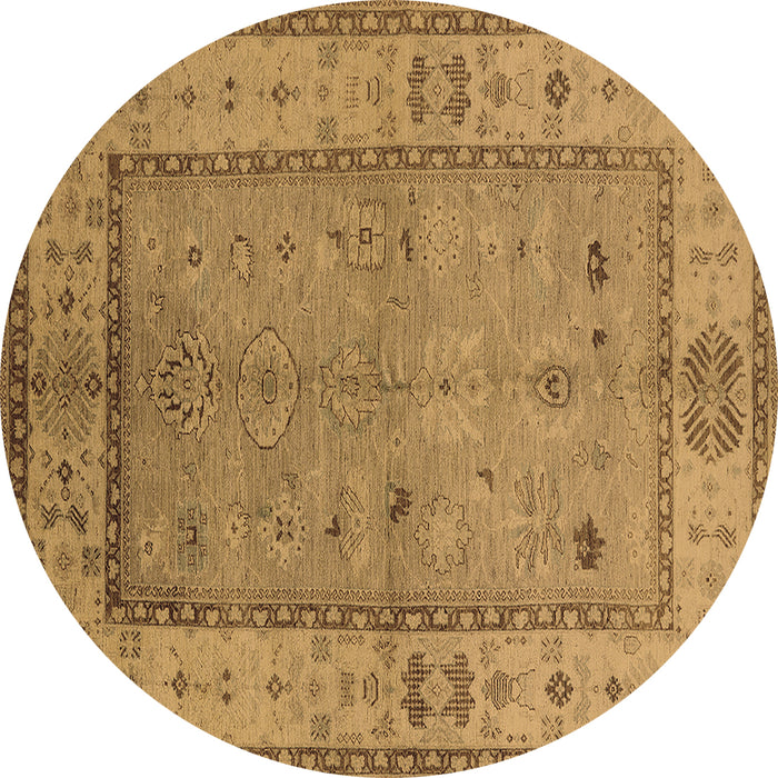 Round Machine Washable Oriental Brown Traditional Rug, wshurb772brn