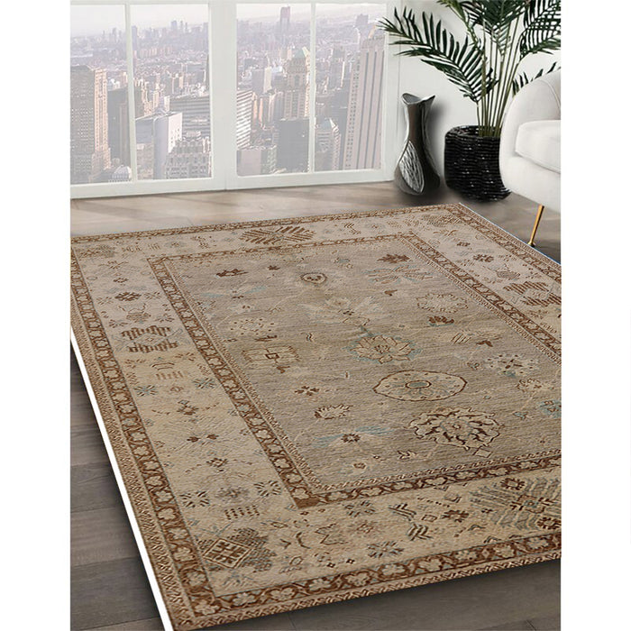 Mid-Century Modern Brown Oriental Rug in Family Room, urb772