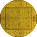 Round Oriental Yellow Traditional Rug, urb772yw