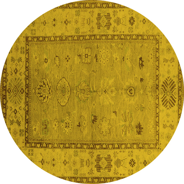 Round Machine Washable Oriental Yellow Traditional Rug, wshurb772yw