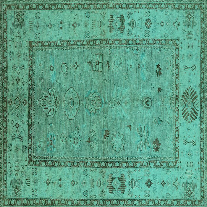 Square Machine Washable Oriental Turquoise Traditional Area Rugs, wshurb772turq