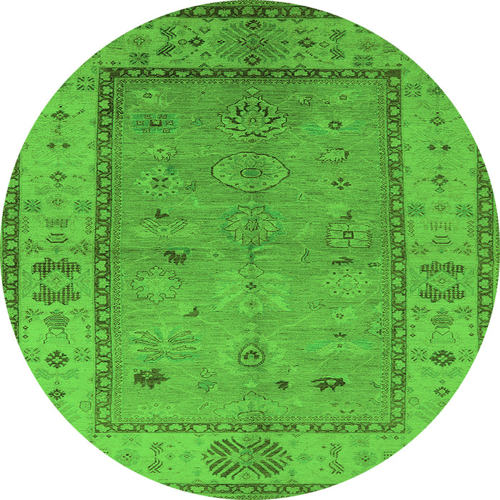 Round Oriental Green Traditional Rug, urb772grn