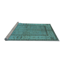 Sideview of Machine Washable Oriental Light Blue Traditional Rug, wshurb772lblu