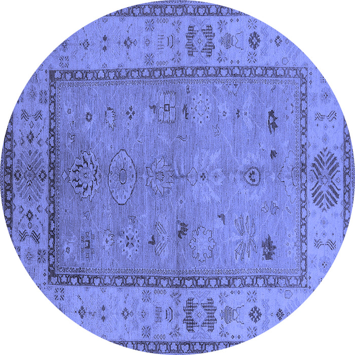 Round Machine Washable Oriental Blue Traditional Rug, wshurb772blu