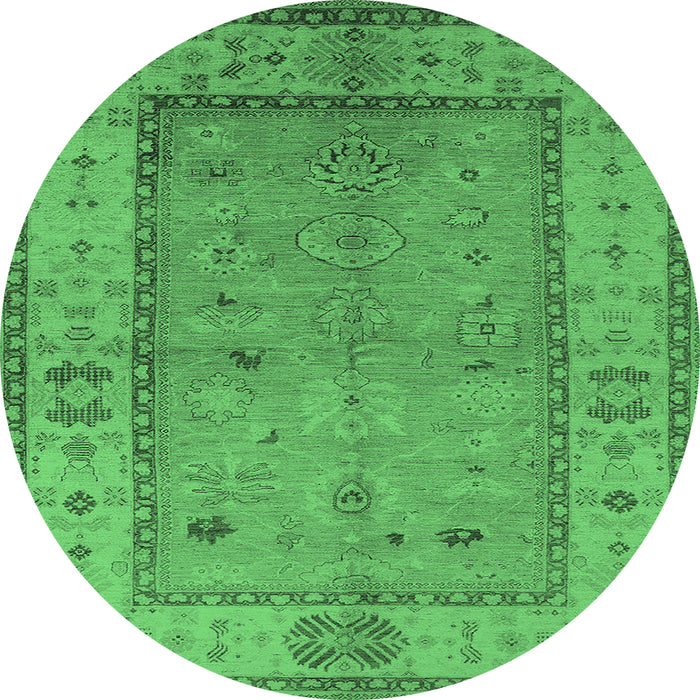 Round Machine Washable Oriental Emerald Green Traditional Area Rugs, wshurb772emgrn
