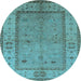Round Oriental Light Blue Traditional Rug, urb772lblu