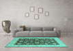 Machine Washable Oriental Turquoise Traditional Area Rugs in a Living Room,, wshurb773turq