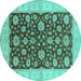 Round Machine Washable Oriental Turquoise Traditional Area Rugs, wshurb773turq