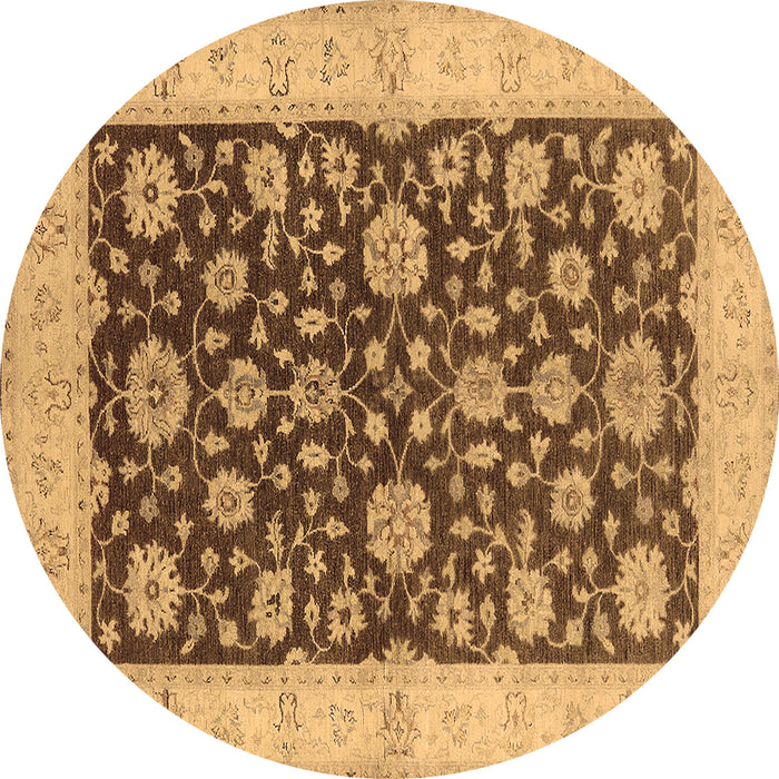 Round Machine Washable Oriental Brown Traditional Rug, wshurb773brn